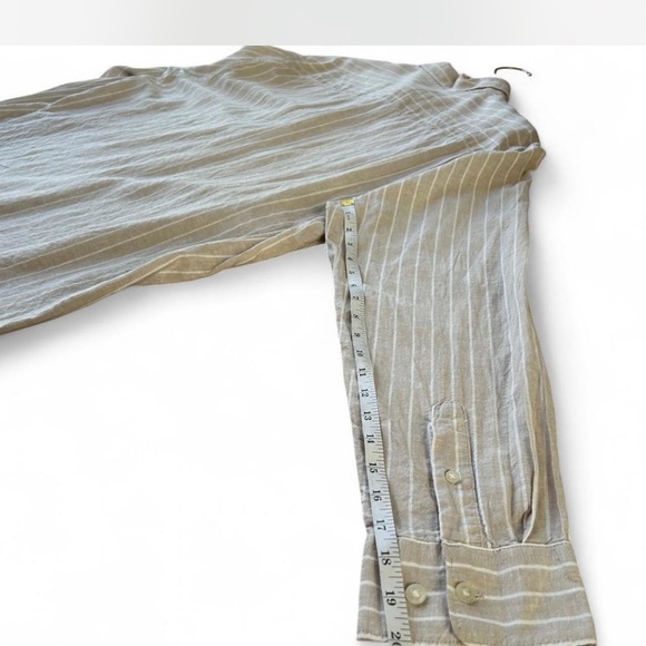 |H&M| Cream White Striped Button-up Linen Cotton Blend Slim-Fit 2XL - Picture 7 of 8